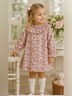 Girls Smocked Floral Ruffle Collar Dress Boutique The Oaks Apparel Size 3